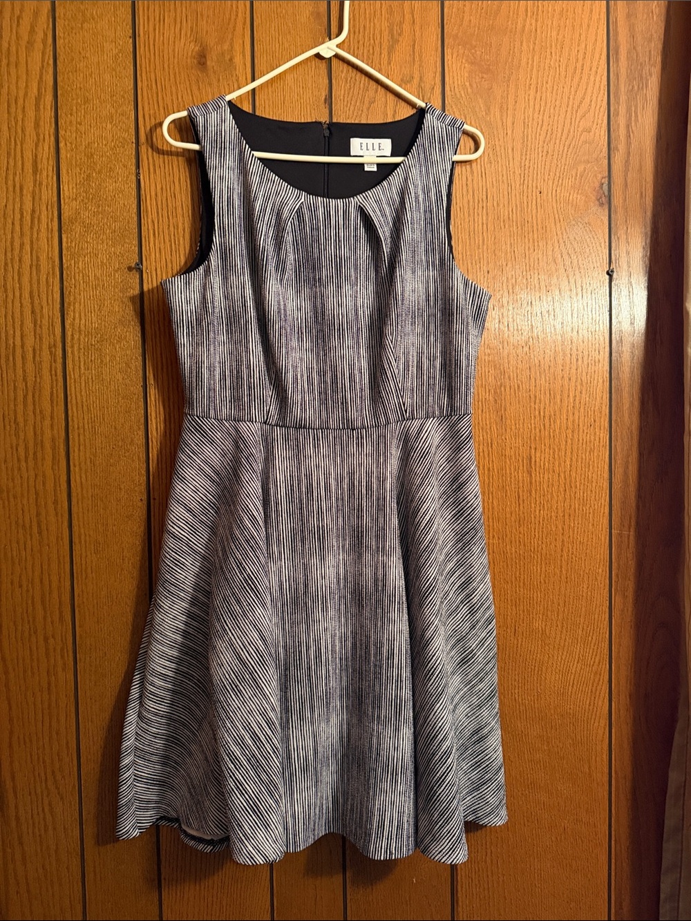 Elle Black & White Textured Stripe Fit-and-Flare Dress